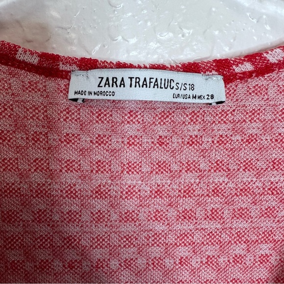 Zara Women Red White Medium Waist Tie Gingham Romper Shorts Playsuit V Neck Red - Picture 4 of 9